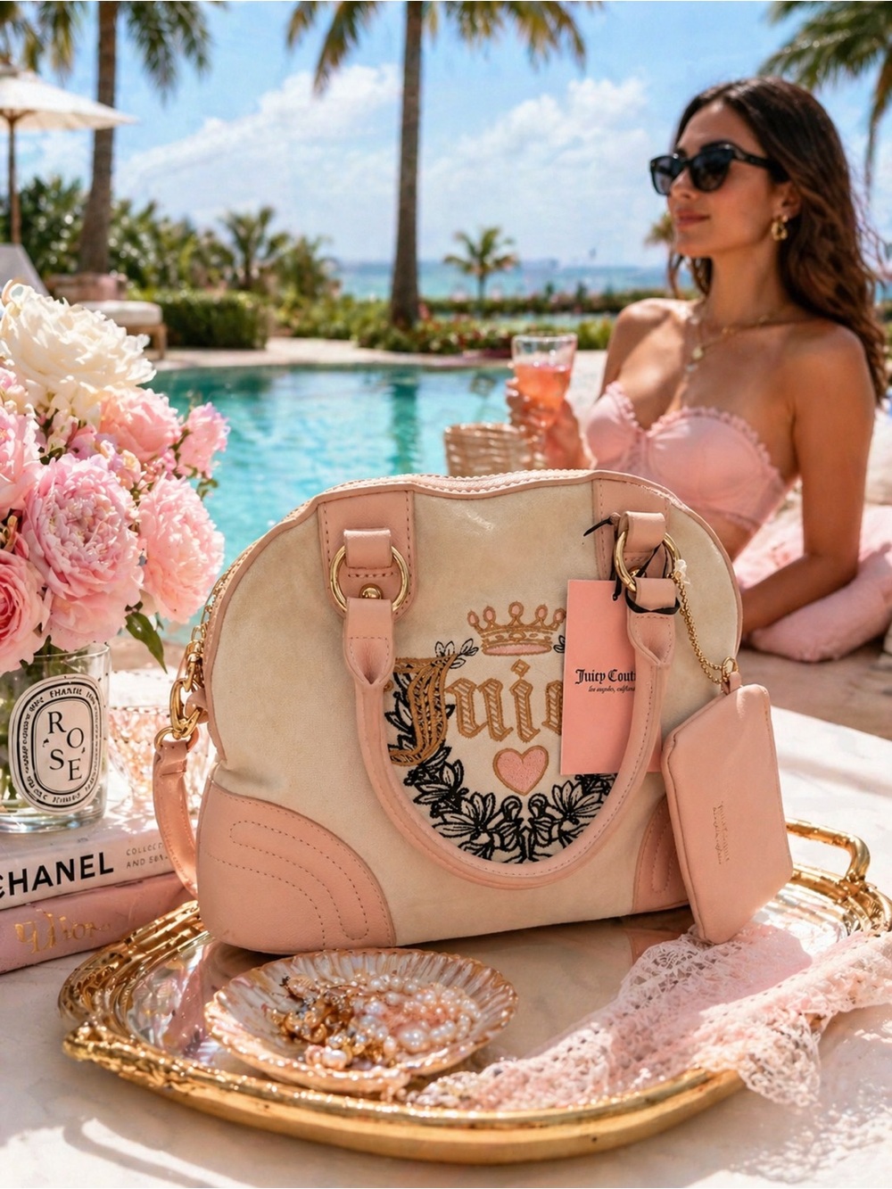 Juicy Couture Blush Piink and cream heritage bowl bag